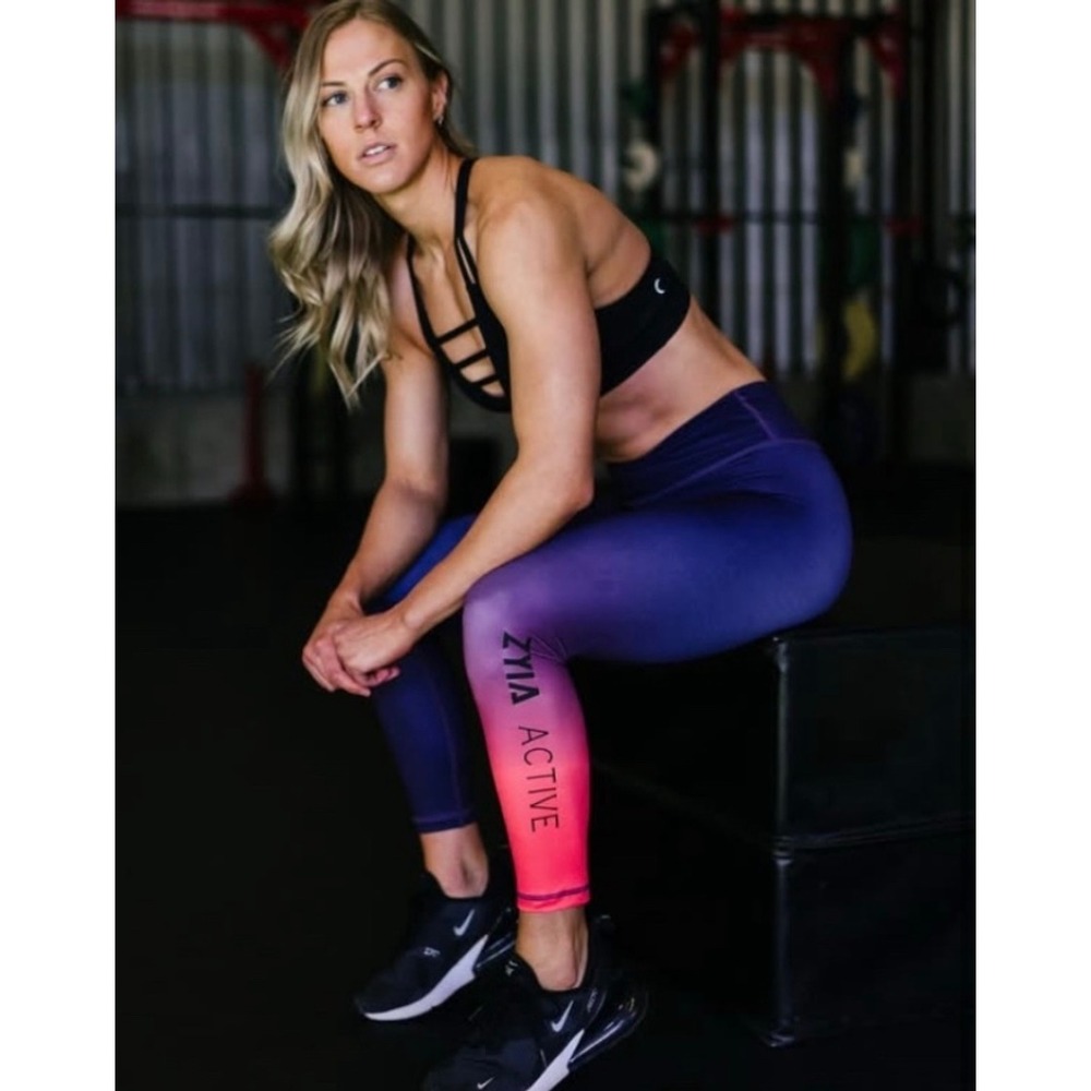Zyia Activewear Leggings High Waisted Ombre Athletic Purple Orange Size 2‎